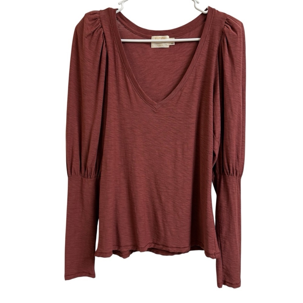 Anthropologie Nation LTD Emilia Rusted Rose V Neck Drama Puff Sleeve Top Size M - Picture 3 of 13